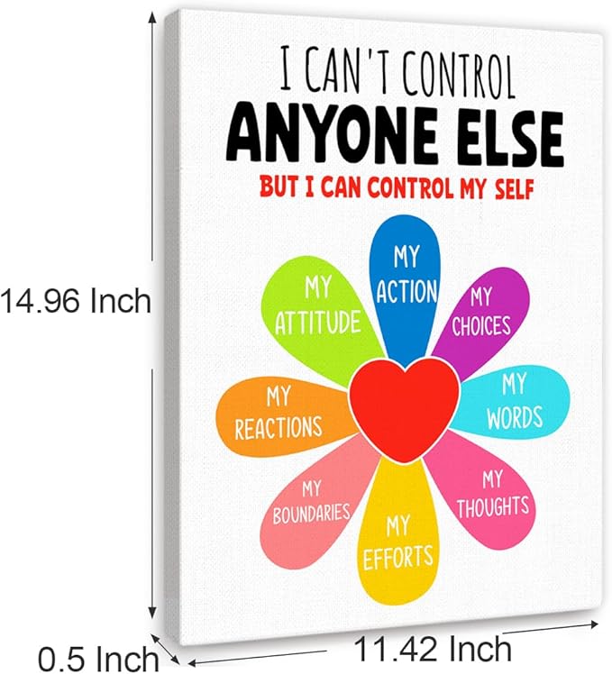 YEOION Mental Health Wall Decor,I Can't Control Anyone Else Wall Art Canvas Frame Print for Mental Health Therapy Office School Counselor Calming Corner Wall Decor