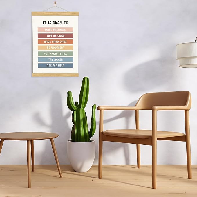 YGSDZY It's Okay To Not Be Okay Poster, Wood Poster Hanger, Boho Classroom Decor, Classroom Posters Quotes, Mental Health Posters, Educational Wall Art, Playroom Wall Art Decor