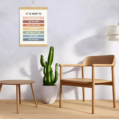 YGSDZY It's Okay To Not Be Okay Poster, Wood Poster Hanger, Boho Classroom Decor, Classroom Posters Quotes, Mental Health Posters, Educational Wall Art, Playroom Wall Art Decor