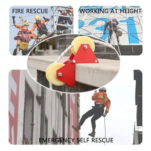90 Degree Angle Lifting Pulley System Roof Top, Rope Block and Tackle Pulley System for Lifting Heavy Objects, Material Handling and Moving Lifting System with Hooks