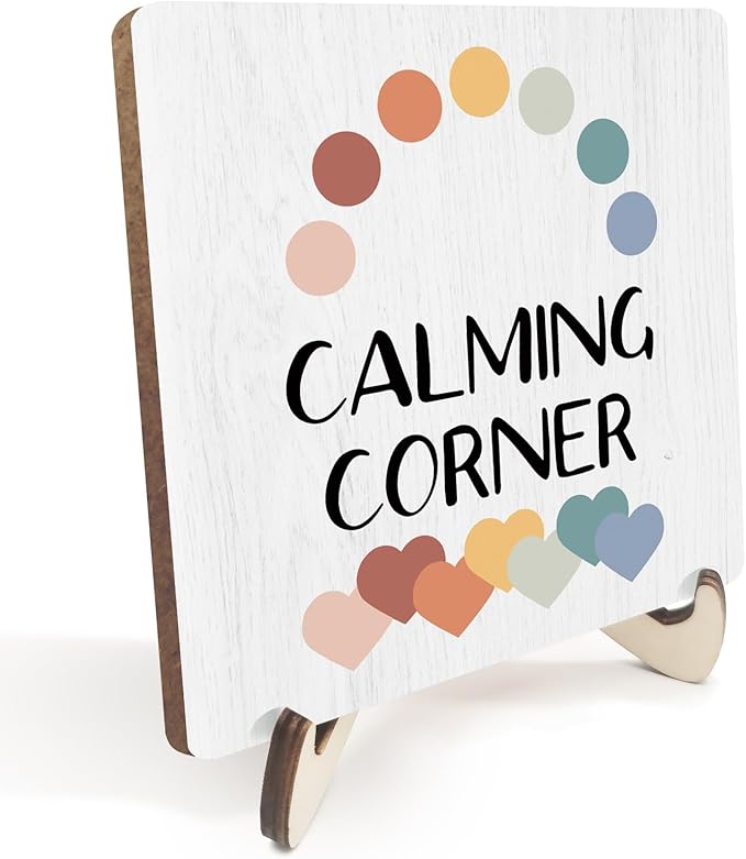 Decorative Desk Decor Motivational Calming Corner Affirmations Counselor Office Decor Plaque with Wooden Stand Inspirational Wood Sign for Homeschool Classroom Reading Calm Corner Table Bookshelf