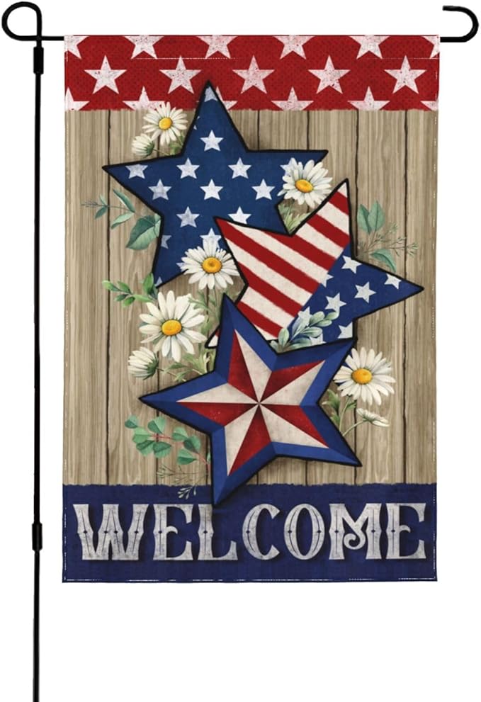 4th of July Garden Flag for Outside Patriotics American Stars Independence Day Welcome Yard Flag Decoration Banner Decor Yard Flag Gifts