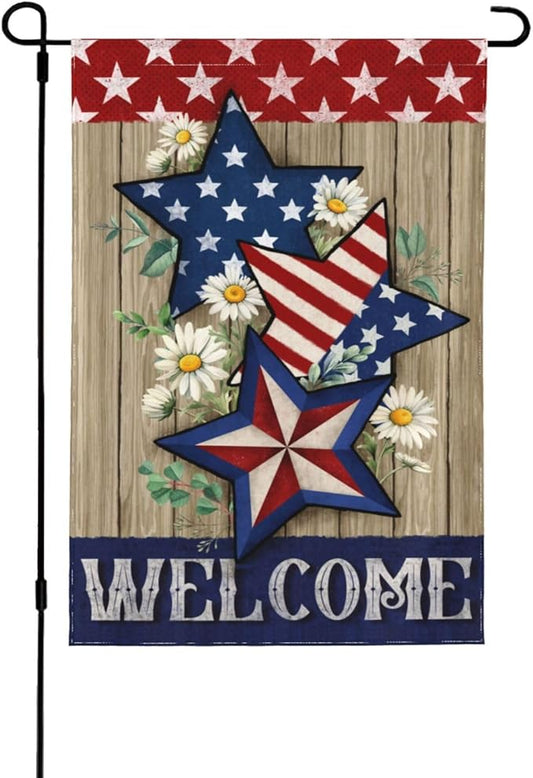 4th of July Garden Flag for Outside Patriotics American Stars Independence Day Welcome Yard Flag Decoration Banner Decor Yard Flag Gifts