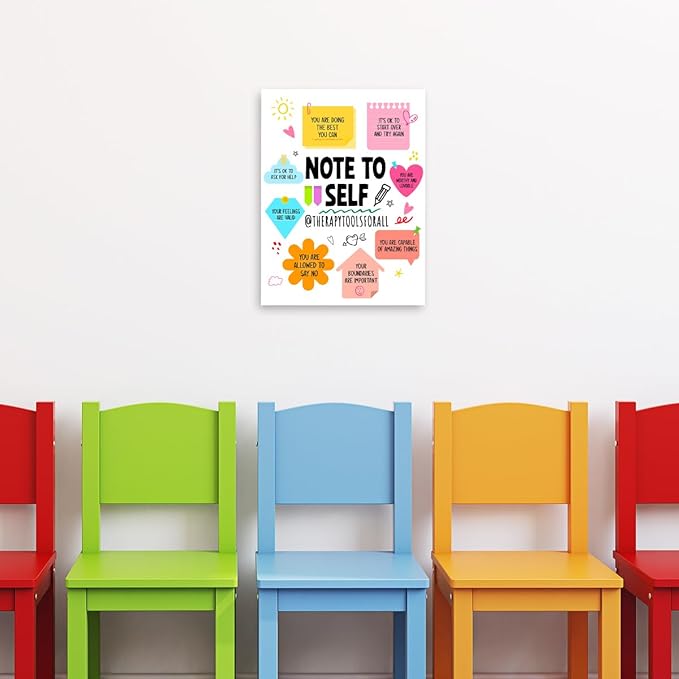 YEOION Note to Self Wall Decor,Mental Health Wall Art Canvas Frame Print for Mental Health Therapy Office School Counselor Calming Corner Wall Decor
