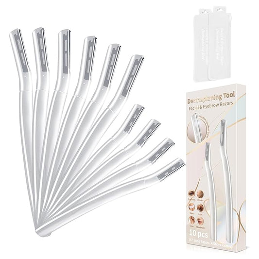 Dermaplane Razor for Women Face, Precision Face Razors for Women, Gentle Exfoliation Microblades for Sensitive Skin, Peach Fuzz Remover, Perfectly Shape Brows, 10 Count (Transparent)