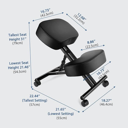 Kneeling Chair Ergonomic for Office, Adjustable Stool for Home and Office - Improve Your Posture with an Angled Seat - Thick Moulded Foam Cushions - Brake and Smooth Gliding Casters
