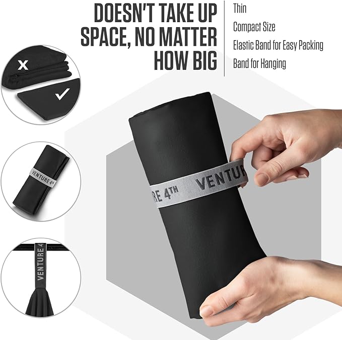 VENTURE 4TH Quick Dry Towel. Microfiber Travel Towel Ideal for Camping, Hiking, Backpacking, Gym. Lightweight & Fast Drying Travel Towels for Body. Compact & Easy to Pack - Black Large