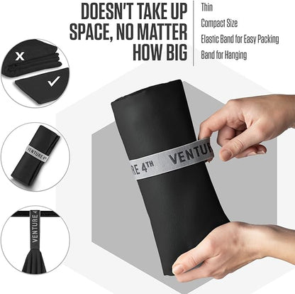 VENTURE 4TH Quick Dry Towel. Microfiber Travel Towel Ideal for Camping, Hiking, Backpacking, Gym. Lightweight & Fast Drying Travel Towels for Body. Compact & Easy to Pack - Black Large