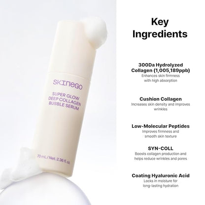 Super Glow Deep Collagen Bubble Serum with 1,005,189ppb Collagen – Anti-Aging, Hydrating, Skin-Firming, Fine Line Care, Korean Skincare – 2.36 fl.oz