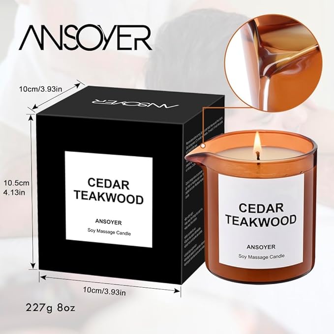 Massage Oil Candle| Massage Oil for Massage Therapy| Massage Lotion & Body Oil Candle| 8 OZ| Amazing Gift for Men or Women (Cedar Teakwood)