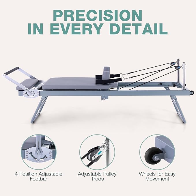 ARKANTOS Pilates Reformer Machine Foldable, Reformer Pilates Equipment for Gym Workout and Home Use, Suitable for Intermediate and Beginners Users