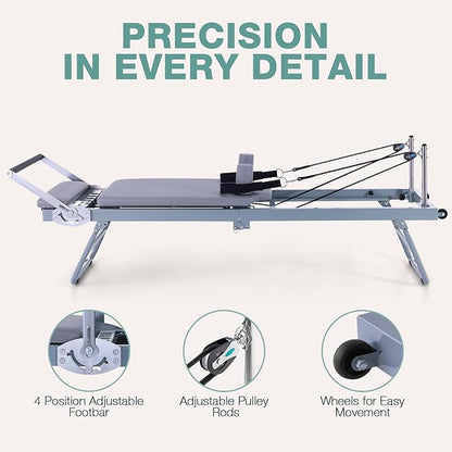 ARKANTOS Pilates Reformer Machine Foldable, Reformer Pilates Equipment for Gym Workout and Home Use, Suitable for Intermediate and Beginners Users