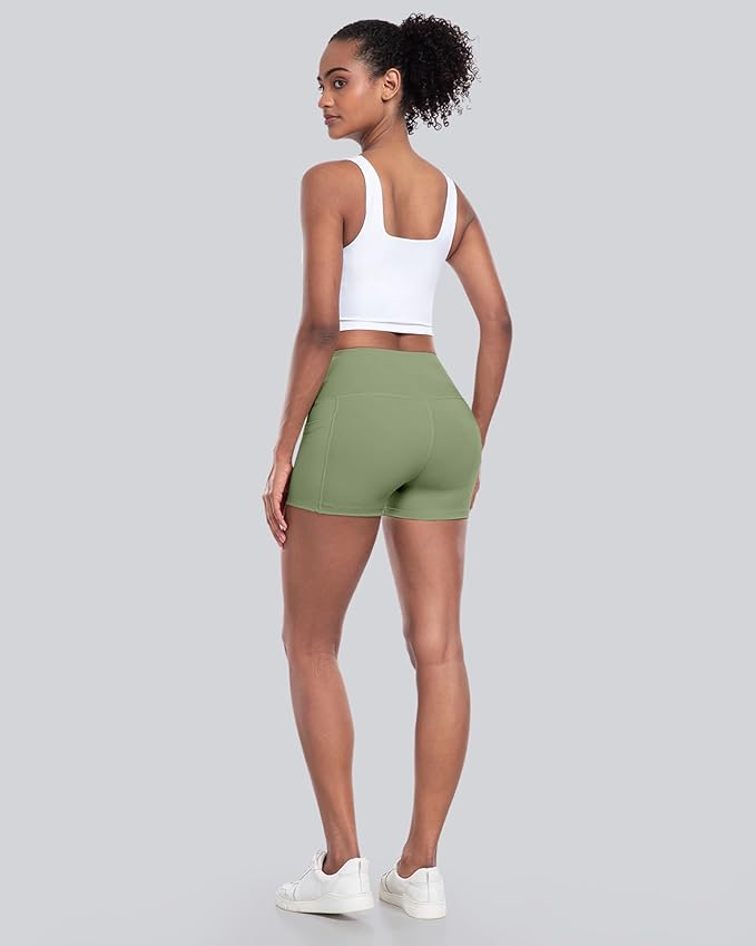 CHRLEISURE Womens Biker Yoga Shorts with Pockets: High Waisted Tummy Control Spandex Workout Athletic Gym Shorts 4 Packs