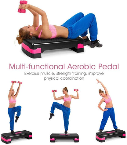 Goplus Step Platform, 26" Adjustable Aerobic Exercise Step Deck with Risers and Non-Slip Surface, 4” - 6”Levels Height-Adjustable, for Home Gym Exercise Fitness Workout