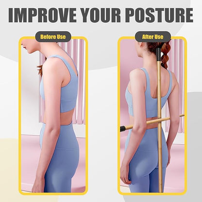 Bamboo Stretch Yoga Stick, 5ft/149 cm, Flexibility Stick for Physical Therapy, Premium Yoga Dowel with Super Sturdy Rubber Handle Ends, Exercise Bar for Posture Corrector