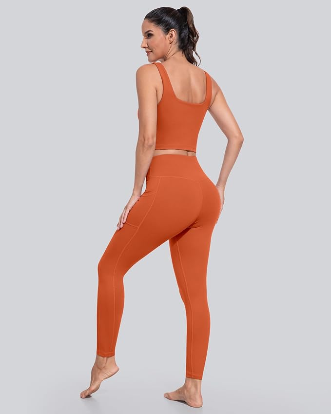 CHRLEISURE Leggings with Pockets for Women, High Waisted Tummy Control Workout Yoga Pants
