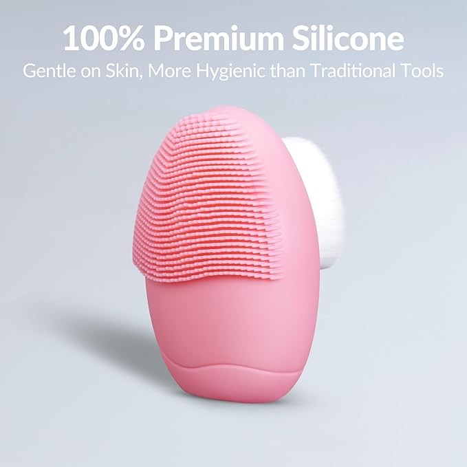1PC Silicone Face Scrubbers for Women & Men, Dual-Sided Exfoliating & Cleansing Brushes for Daily Skincare Routine & Travel Use, Palm-Sized Facial Tool Gentle for All Skin Types (Pink)