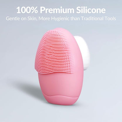 1PC Silicone Face Scrubbers for Women & Men, Dual-Sided Exfoliating & Cleansing Brushes for Daily Skincare Routine & Travel Use, Palm-Sized Facial Tool Gentle for All Skin Types (Pink)