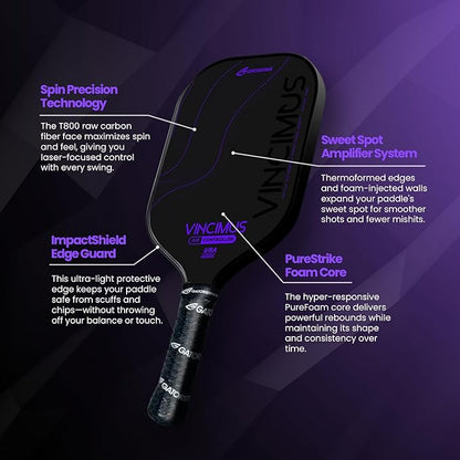 Vincimus Air Controller T600 Pickleball Paddle, T600 Carbon Fiber Pickleball Paddle with Enhance PP Honeycomb 16mm Core, 8.1oz with GatorGrit Face