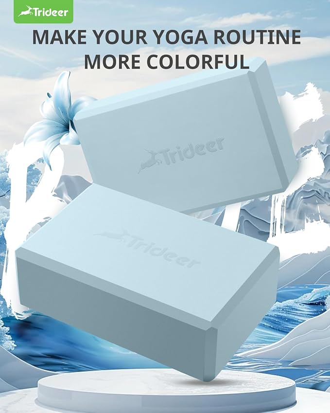 Trideer Yoga Blocks 2 Pack, Soft Non-Slip Foam Blocks with Beveled Edges for Alignment and Stretching in Yoga, Pilates, and Dance - Supportive, Lightweight, Odor Resistant, Latex-Free