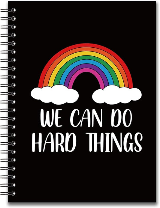 YAZMEEN Inspirational Blank Spiral Notebook（160 Pages） We Can Do Hard Things Hardcover Sketchbook Rainbow Notebook Gift Funny Encouragement Gift for Teacher Student Colleague Team Member Office Work