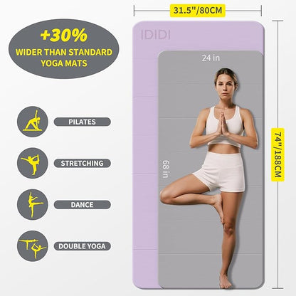 8mm Extra Large Foldable Yoga & Fitness Mat(74" x 31.5" x 0.32"), Double-Sided Non Slip & Lightweight Pilates Mat, Thick Wide Exercise Mats for Woman Man Kids, Portable Workout Mats for Travel, Studio or Home Use
