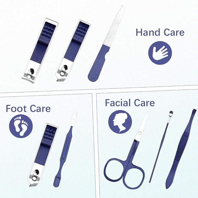 Manicure Set, Nail Clipper Set 7 in 1 Stainless Steel Nail Clipper Kit Manicure Kit Nail Clippers for Men Grooming Kit Pedicure Kit Fingernail Toenail Clippers for Men Women Husband Boyfriend, Blue