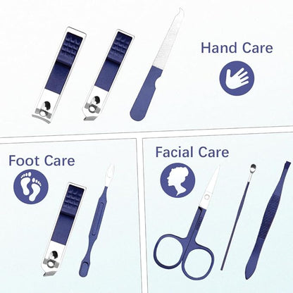 Manicure Set, Nail Clipper Set 7 in 1 Stainless Steel Nail Clipper Kit Manicure Kit Nail Clippers for Men Grooming Kit Pedicure Kit Fingernail Toenail Clippers for Men Women Husband Boyfriend, Blue