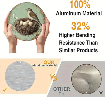 1pc Vintage Bird and Egg in Nest Round Aluminum Sign, 8x8 Inch Farmhouse Wall Decor with Pre-Drilled Holes, Durable Garden Yard Art for Home,Halloween & Christmas Gifts, Outside Decor