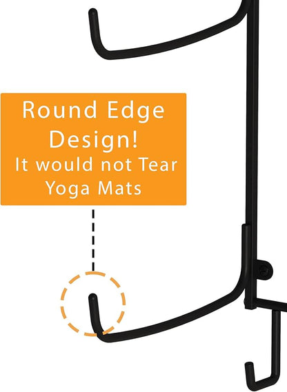 Wallniture Guru Yoga Mat Holder Wall Mount with 3 Hooks for Hanging Yoga Strap, Resistance Bands, 5-Sectional Metal