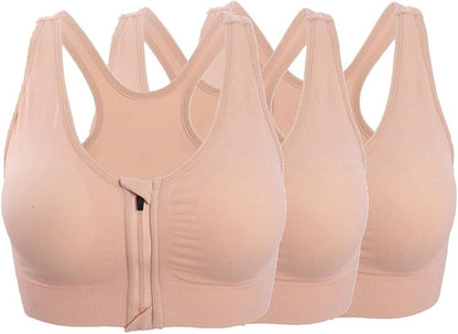 Women's Zipper Front Closure Sports Bra Racerback Yoga Bras