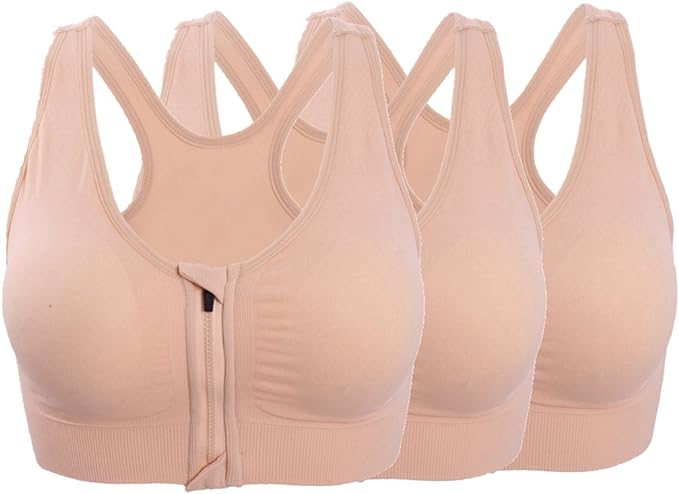 Women's Zipper Front Closure Sports Bra Racerback Yoga Bras