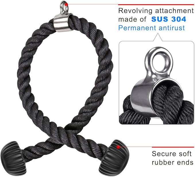 SELEWARE Tricep Rope Cable Machines Attachments for Gym, Heavy Duty Universal Tricep Pull Down Rope with Soft Rubber Ends for Home Gym Workout Biceps Back Shoulders