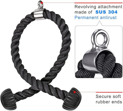 SELEWARE Tricep Rope Cable Machines Attachments for Gym, Heavy Duty Universal Tricep Pull Down Rope with Soft Rubber Ends for Home Gym Workout Biceps Back Shoulders