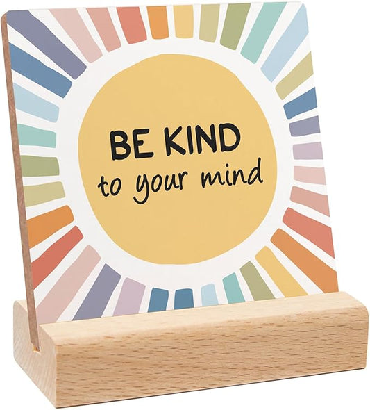 Mental Health Inspirational Gift, Colorful Positive Self Affirmations Wood Sign with Wooden Stand, Counseling Office Must Haves, Positive Gifts for Psychologist School Counselor Student Boy Girl