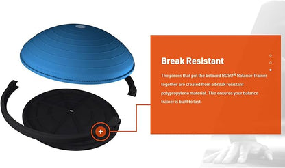 Bosu Balance Ball Exercise Trainer, Home Gym Equipment w/ Guided Workouts & Pump, 26", Blue - Inflatable Fitness Platform for Strength Training, Standing, Balancing, and Core Workout