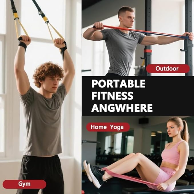 Resistance Bands Set, Exercise Bands, Workout Bands with Handles for Men and Women, Ankle Straps, Door Anchor and Carry Bag - Home and Gym Strength Training