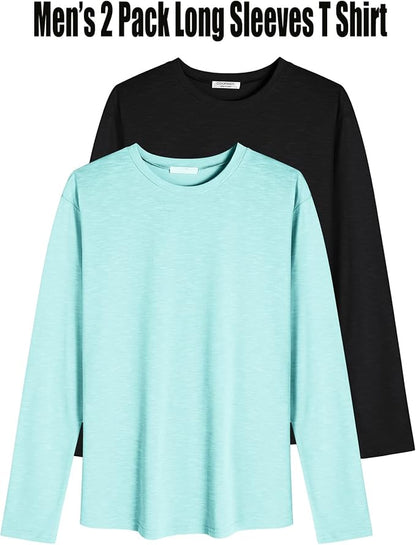COOFANDY Men 2 Pack Muscle Fitted T Shirt Gym Workout Athletic Long Sleeves Tee