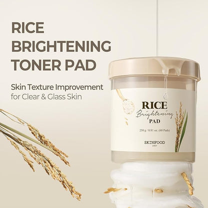 SKINFOOD Rice Daily Toner Pad, Korean Skincare Face Toner with 100% Cotton Pads for Glow Glass Skin, Natural Rice Water Milk, Hydrating, Exfoliating, Glowing, Vegan, 8.81 oz (60 Pads)