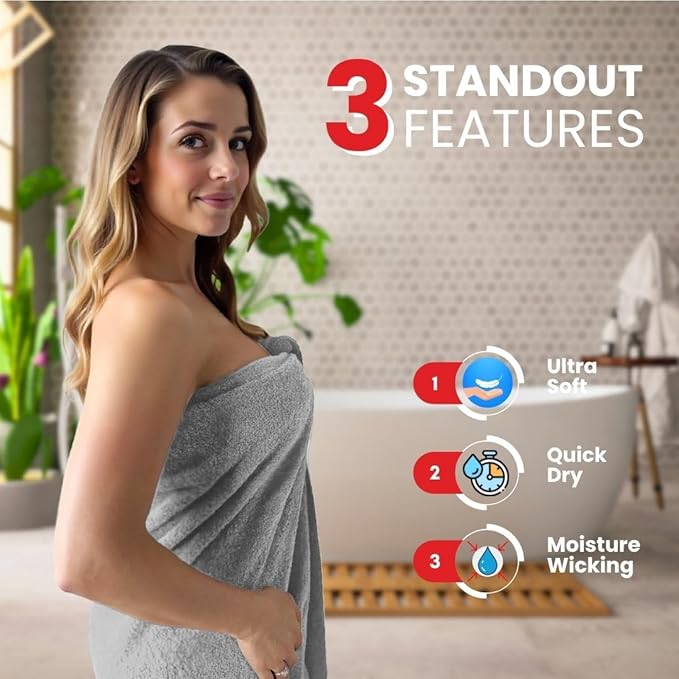 Infinitee Xclusives– Luxury Bath Sheets Towels – 2 Pack 600 GSM (35X70 Inches)– 100% Ring Spun Cotton Large Bath Towels for Bathroom (Charming Grey, Bath Sheet Pack of 2)