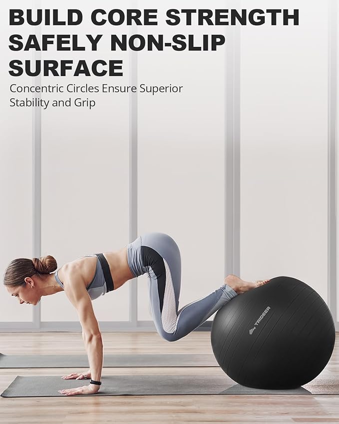 Trideer Exercise Ball for Yoga, Pilates & Fitness – Stability Ball Equipment for Home Gym & Office Chair, Core & Balance Training Accessories, Physical Therapy Equipment, Quick Pump Included, 5 Sizes