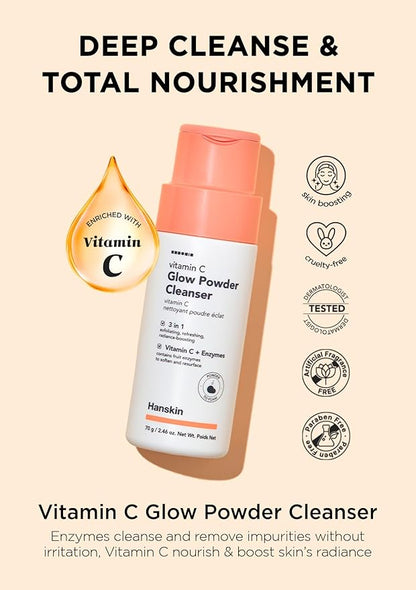 Hanskin Vitamin C Glow Duo – Powder Facial Cleanser & Sheet Mask Set | Gentle Exfoliation, Hydration & Radiant-Looking Skin | Korean Skincare Routine for Dull, Dry & Sensitive Skin, K-Beauty