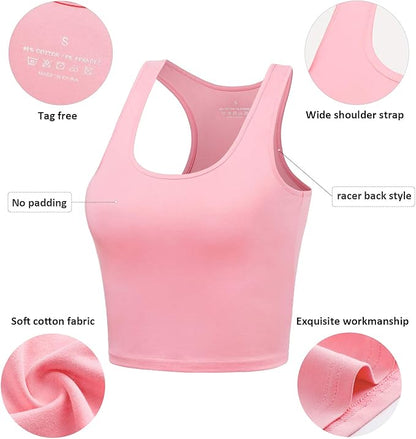 Porvike Sports Crop Tank Tops for Women Cropped Workout Tops Racerback Running Yoga Tanks Cotton Sleeveless Gym Shirts 3 Pack