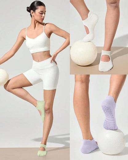 yeuG Grip Pilates Socks for Women Yoga Socks with Grips Open Top Non Slip Grippy Socks for Barre, Ballet, Barefoot Workout