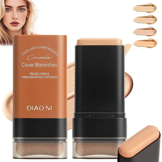 Korean Hydrating Lightweight Foundation Stick with Brush, Multi-Use Foundation Makeup, Waterproof, Full Coverage, Pink Velvet, All Skin Types