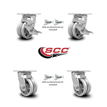 Service Caster Brand Semi Steel Swivel Top Plate Casters - 4 Heavy Duty Wheels, 2 with Brakes & Locks, 2 with Locks - 4 Inch