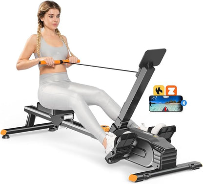 Magnetic Rowing Machines for Home, Rower Machine with 16 Levels Powerful Silent Magnetic Resistance, 350lbs Weight Capacity, LCD Monitor, Silent Rail System, Compact Row Machine for Home Gym Exercise