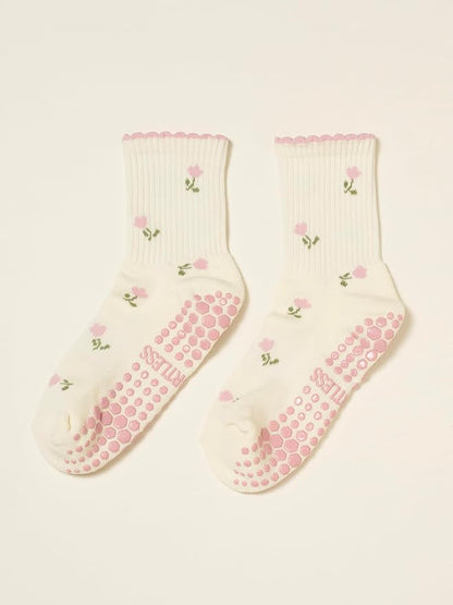 Crew Half Calf Grip Socks, Cutest Fruits Pilates Socks, Ruffle socks, Non-Slip, Barre Yoga Fitness