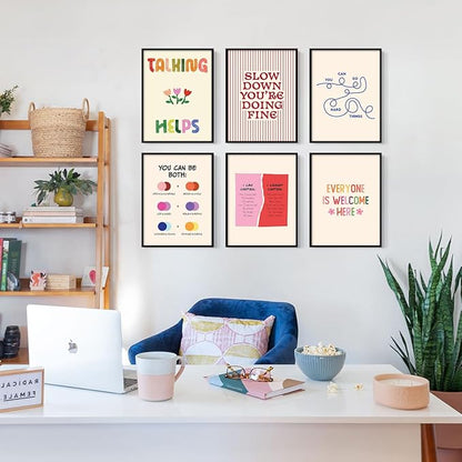 6pcs Mental Health Canvas Wall Art, You Can Do Hard Things Positive Affirmations Poster, Everyone Is Welcome Here Encouraging Print, Circle of Control Therapy Office Wall Decor 12x16in Unframed