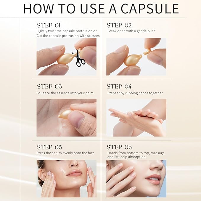 HKH Vitamin C Serum For Face Anti-Wrinkle 30 Capsules With Scissors,Vitamin C Anti-Wrinkle &Vitamin A Retinol Collagen Anti-Aging Night Serum For Women,Smoothing,Hydrating,Firming Skin,Travel Portable